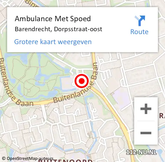 Locatie op kaart van de 112 melding: Ambulance Met Spoed Naar Barendrecht, Dorpsstraat-oost op 26 april 2024 11:07