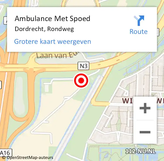 Locatie op kaart van de 112 melding: Ambulance Met Spoed Naar Dordrecht, Rondweg op 26 april 2024 11:08