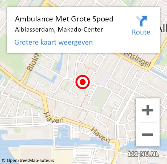 Locatie op kaart van de 112 melding: Ambulance Met Grote Spoed Naar Alblasserdam, Makado-Center op 26 april 2024 11:29