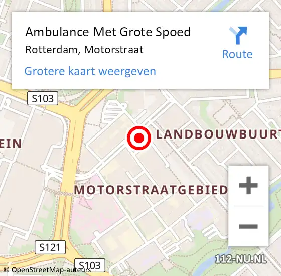Locatie op kaart van de 112 melding: Ambulance Met Grote Spoed Naar Rotterdam, Motorstraat op 26 april 2024 11:33