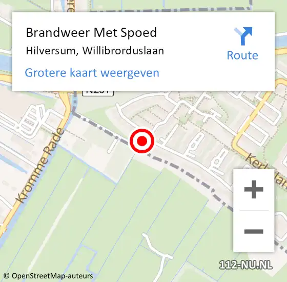 Locatie op kaart van de 112 melding: Brandweer Met Spoed Naar Hilversum, Willibrorduslaan op 26 april 2024 11:50