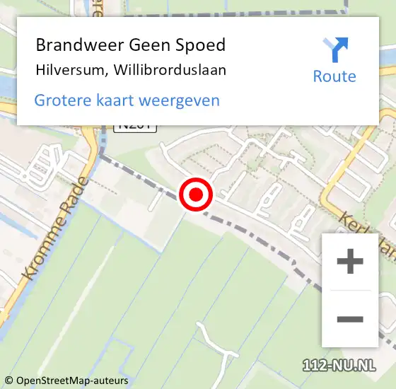 Locatie op kaart van de 112 melding: Brandweer Geen Spoed Naar Hilversum, Willibrorduslaan op 26 april 2024 11:55