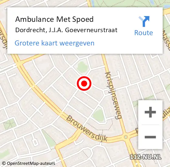 Locatie op kaart van de 112 melding: Ambulance Met Spoed Naar Dordrecht, J.J.A. Goeverneurstraat op 26 april 2024 12:12