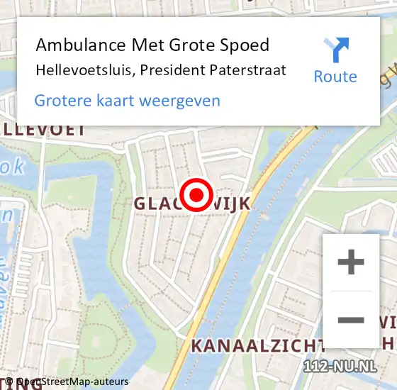 Locatie op kaart van de 112 melding: Ambulance Met Grote Spoed Naar Hellevoetsluis, President Paterstraat op 26 april 2024 12:28