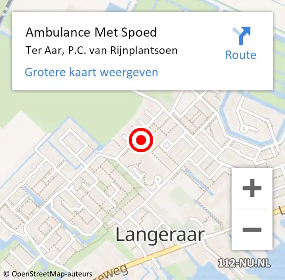 Locatie op kaart van de 112 melding: Ambulance Met Spoed Naar Ter Aar, P.C. van Rijnplantsoen op 26 april 2024 12:33