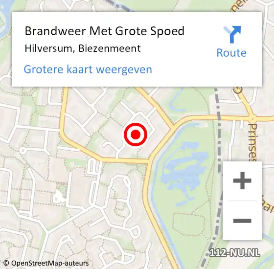Locatie op kaart van de 112 melding: Brandweer Met Grote Spoed Naar Hilversum, Biezenmeent op 26 april 2024 12:36
