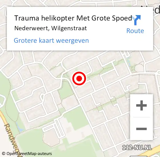 Locatie op kaart van de 112 melding: Trauma helikopter Met Grote Spoed Naar Nederweert, Wilgenstraat op 26 april 2024 12:47