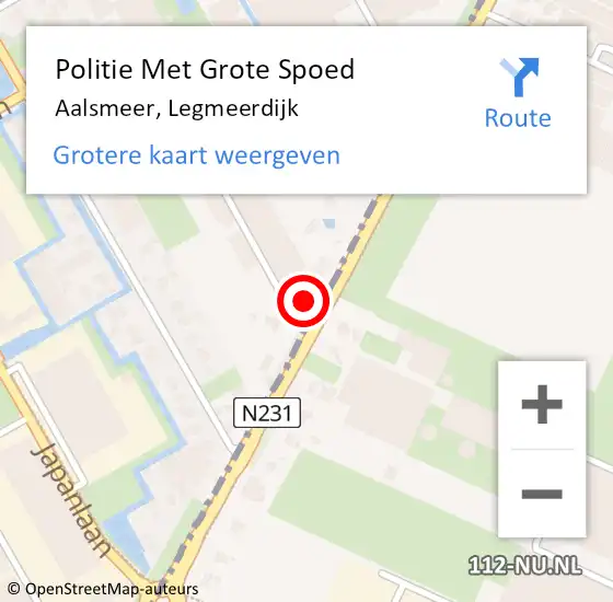 Locatie op kaart van de 112 melding: Politie Met Grote Spoed Naar Aalsmeer, Legmeerdijk op 26 april 2024 12:50