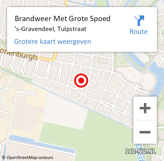 Locatie op kaart van de 112 melding: Brandweer Met Grote Spoed Naar 's-Gravendeel, Tulpstraat op 26 april 2024 12:58