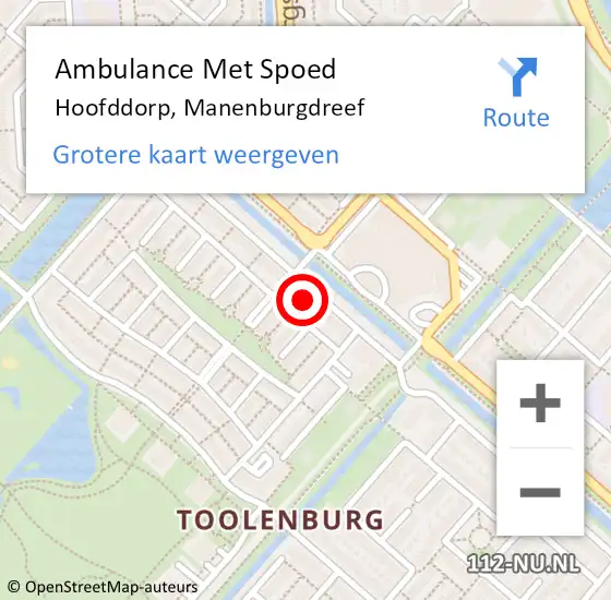 Locatie op kaart van de 112 melding: Ambulance Met Spoed Naar Hoofddorp, Manenburgdreef op 26 april 2024 13:15