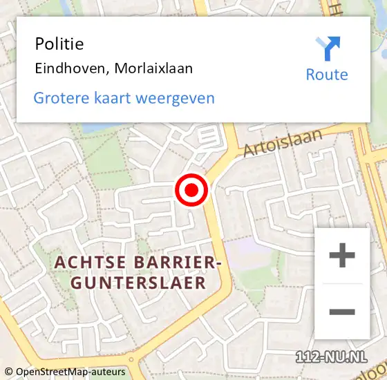 Locatie op kaart van de 112 melding: Politie Eindhoven, Morlaixlaan op 26 april 2024 13:17