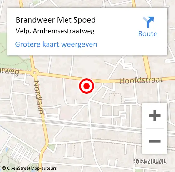 Locatie op kaart van de 112 melding: Brandweer Met Spoed Naar Velp, Arnhemsestraatweg op 26 april 2024 13:42