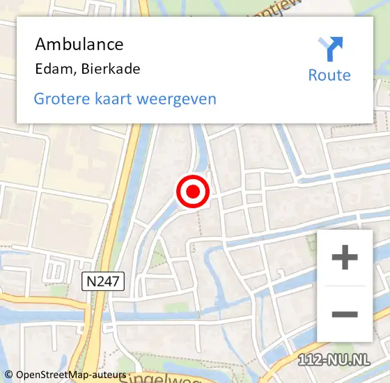 Locatie op kaart van de 112 melding: Ambulance Edam, Bierkade op 26 april 2024 13:51