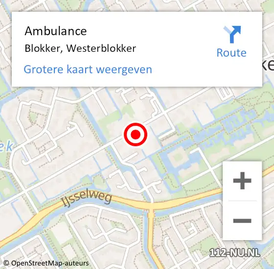 Locatie op kaart van de 112 melding: Ambulance Blokker, Westerblokker op 26 april 2024 13:55