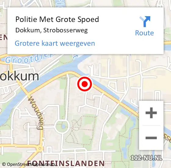 Locatie op kaart van de 112 melding: Politie Met Grote Spoed Naar Dokkum, Strobosserweg op 26 april 2024 14:04
