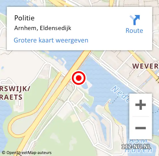 Locatie op kaart van de 112 melding: Politie Arnhem, Eldensedijk op 26 april 2024 14:26
