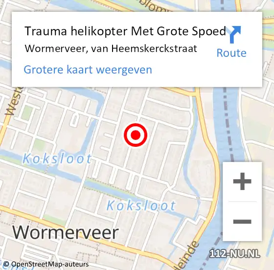 Locatie op kaart van de 112 melding: Trauma helikopter Met Grote Spoed Naar Wormerveer, van Heemskerckstraat op 26 april 2024 14:35