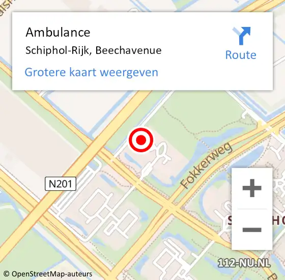 Locatie op kaart van de 112 melding: Ambulance Schiphol-Rijk, Beechavenue op 26 april 2024 14:42