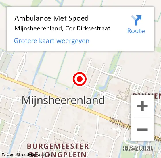 Locatie op kaart van de 112 melding: Ambulance Met Spoed Naar Mijnsheerenland, Cor Dirksestraat op 26 april 2024 14:47