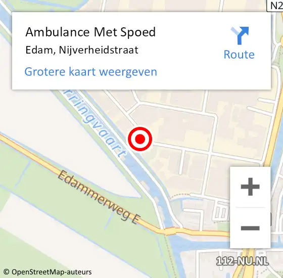 Locatie op kaart van de 112 melding: Ambulance Met Spoed Naar Edam, Nijverheidstraat op 26 april 2024 14:50