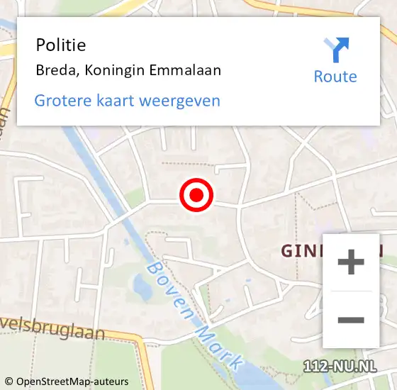 Locatie op kaart van de 112 melding: Politie Breda, Koningin Emmalaan op 26 april 2024 14:54