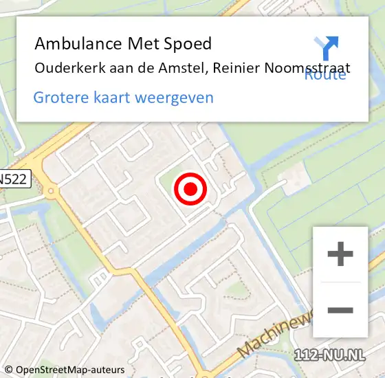 Locatie op kaart van de 112 melding: Ambulance Met Spoed Naar Ouderkerk aan de Amstel, Reinier Noomsstraat op 26 april 2024 15:00