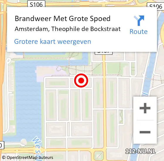 Locatie op kaart van de 112 melding: Brandweer Met Grote Spoed Naar Amsterdam, Theophile de Bockstraat op 26 april 2024 15:13
