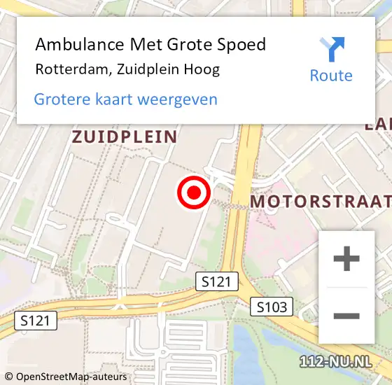 Locatie op kaart van de 112 melding: Ambulance Met Grote Spoed Naar Rotterdam, Zuidplein Hoog op 26 april 2024 15:16
