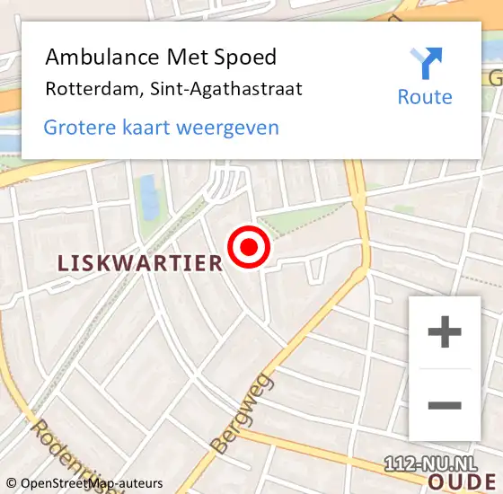 Locatie op kaart van de 112 melding: Ambulance Met Spoed Naar Rotterdam, Sint-Agathastraat op 26 april 2024 15:17