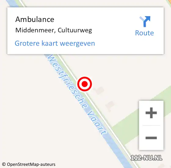 Locatie op kaart van de 112 melding: Ambulance Middenmeer, Cultuurweg op 26 april 2024 15:18