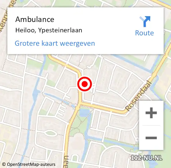 Locatie op kaart van de 112 melding: Ambulance Heiloo, Ypesteinerlaan op 26 april 2024 15:23