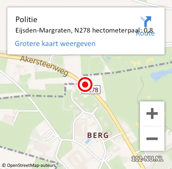 Locatie op kaart van de 112 melding: Politie Eijsden-Margraten, N278 hectometerpaal: 0,8 op 26 april 2024 15:32