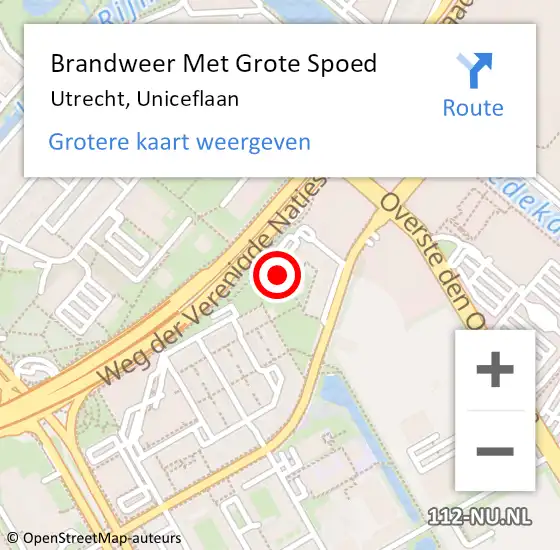 Locatie op kaart van de 112 melding: Brandweer Met Grote Spoed Naar Utrecht, Uniceflaan op 26 april 2024 15:59