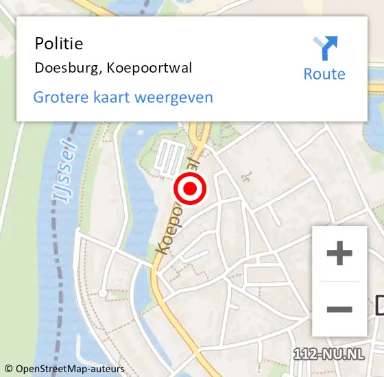 Locatie op kaart van de 112 melding: Politie Doesburg, Koepoortwal op 26 april 2024 16:03