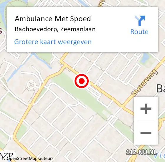 Locatie op kaart van de 112 melding: Ambulance Met Spoed Naar Badhoevedorp, Zeemanlaan op 26 april 2024 16:08