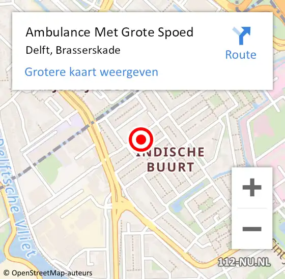 Locatie op kaart van de 112 melding: Ambulance Met Grote Spoed Naar Delft, Brasserskade op 26 april 2024 16:33