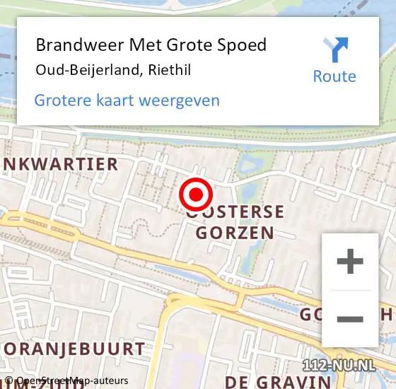 Locatie op kaart van de 112 melding: Brandweer Met Grote Spoed Naar Oud-Beijerland, Riethil op 26 april 2024 16:43
