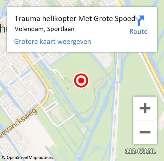 Locatie op kaart van de 112 melding: Trauma helikopter Met Grote Spoed Naar Volendam, Sportlaan op 26 april 2024 16:48
