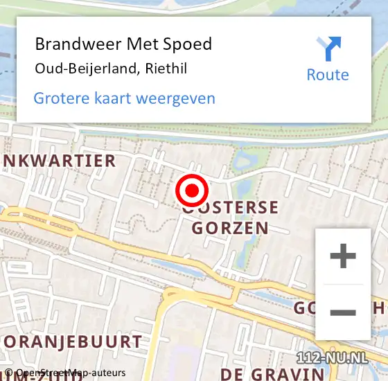 Locatie op kaart van de 112 melding: Brandweer Met Spoed Naar Oud-Beijerland, Riethil op 26 april 2024 17:02