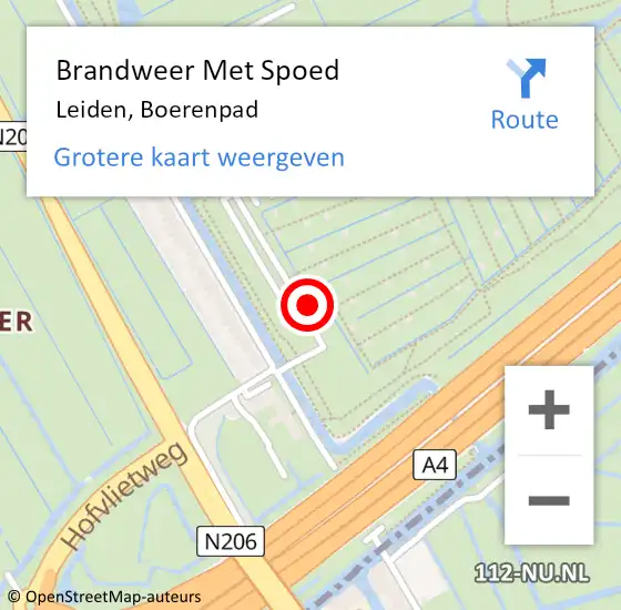 Locatie op kaart van de 112 melding: Brandweer Met Spoed Naar Leiden, Boerenpad op 26 april 2024 17:08