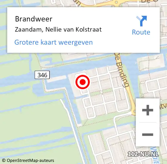 Locatie op kaart van de 112 melding: Brandweer Zaandam, Nellie van Kolstraat op 26 april 2024 17:41
