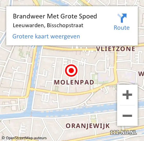 Locatie op kaart van de 112 melding: Brandweer Met Grote Spoed Naar Leeuwarden, Bisschopstraat op 26 april 2024 17:49