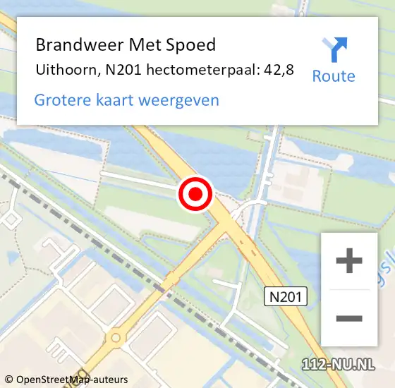 Locatie op kaart van de 112 melding: Brandweer Met Spoed Naar Uithoorn, N201 hectometerpaal: 42,8 op 26 april 2024 17:55