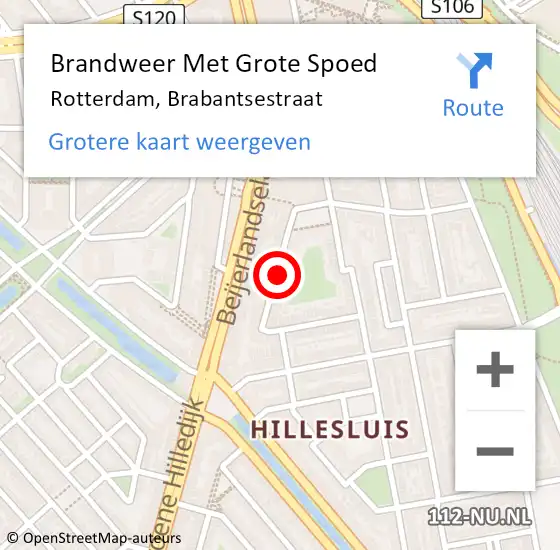 Locatie op kaart van de 112 melding: Brandweer Met Grote Spoed Naar Rotterdam, Brabantsestraat op 26 april 2024 18:04