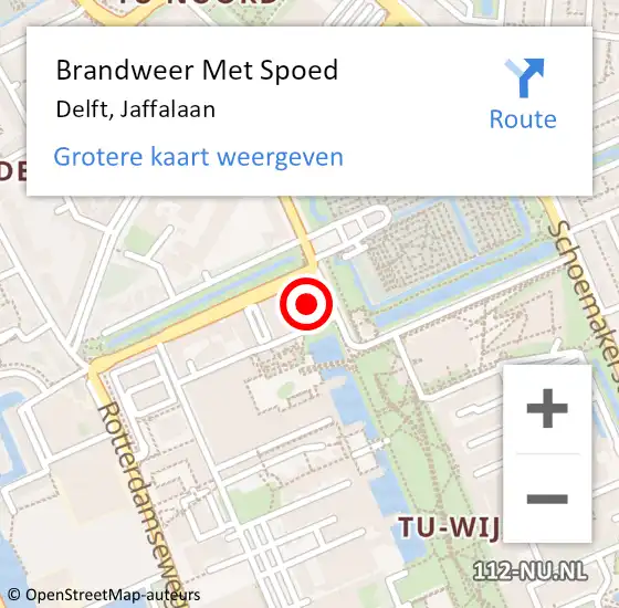 Locatie op kaart van de 112 melding: Brandweer Met Spoed Naar Delft, Jaffalaan op 26 april 2024 18:07