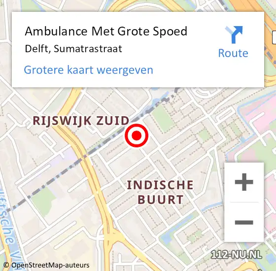 Locatie op kaart van de 112 melding: Ambulance Met Grote Spoed Naar Delft, Sumatrastraat op 26 april 2024 18:11