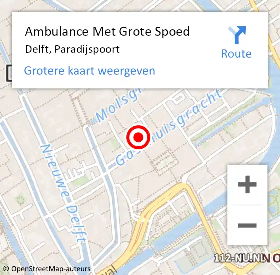 Locatie op kaart van de 112 melding: Ambulance Met Grote Spoed Naar Delft, Paradijspoort op 26 april 2024 18:45