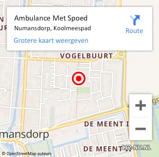 Locatie op kaart van de 112 melding: Ambulance Met Spoed Naar Numansdorp, Koolmeespad op 26 april 2024 19:04