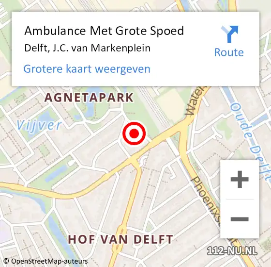Locatie op kaart van de 112 melding: Ambulance Met Grote Spoed Naar Delft, J.C. van Markenplein op 26 april 2024 19:28