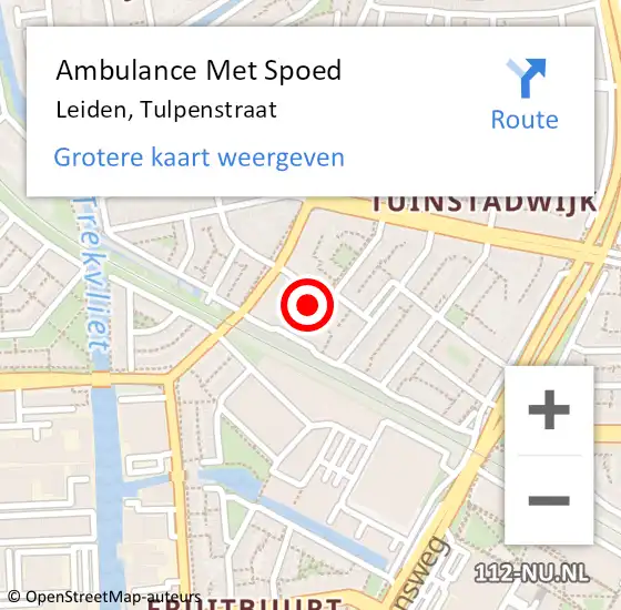 Locatie op kaart van de 112 melding: Ambulance Met Spoed Naar Leiden, Tulpenstraat op 26 april 2024 19:28